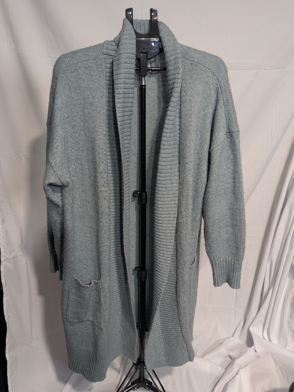 Nine West Heathered Light Gray Open-Front Knit Cardigan